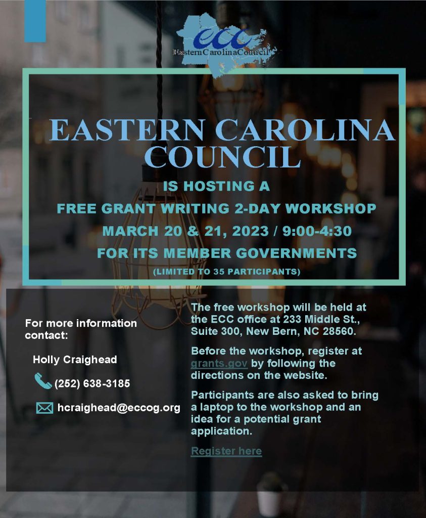 Grant Writing Workshop Eastern Carolina Council Of Government   March 20 21 Workshops Draft Flyer 843x1024 